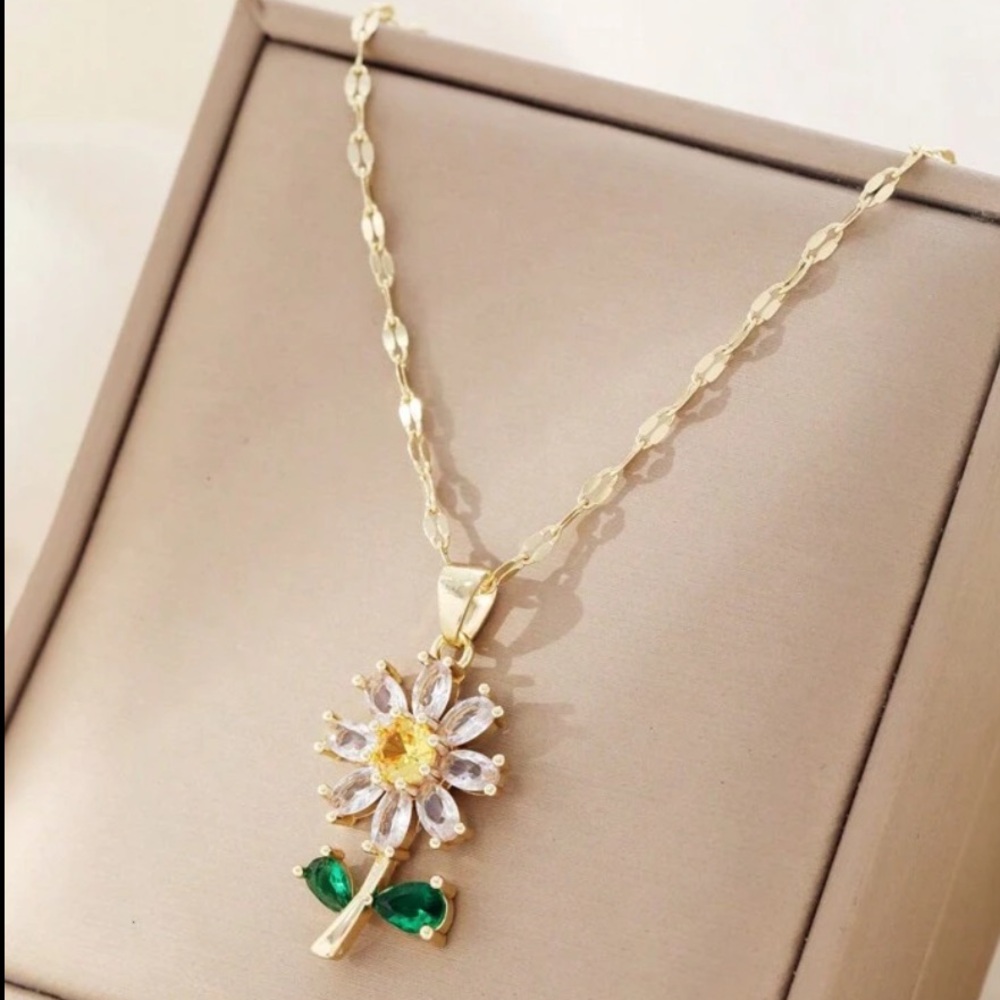 Cubic Zirconia Flower Necklace - Picture 5 of 5